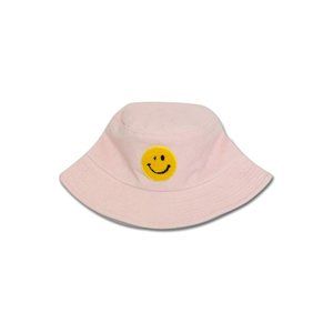 Smiley Face Embroidered Towel Terrycloth Bucket Hat - Pink/Yellow